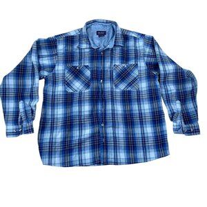 John Blair Mens Flannel Shirt XL Blue Plaid Acrylic & Polyester Long Sleeve